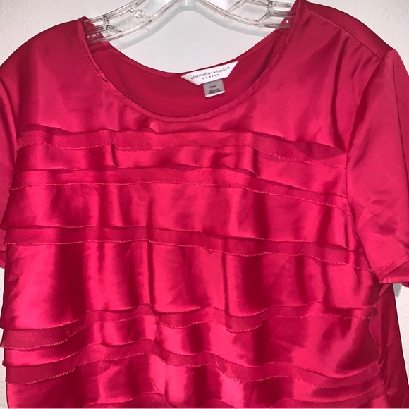 Christopher & Banks Petite XL Ruffle Look Fuchsia Pink Blouse - Picture 3 of 9